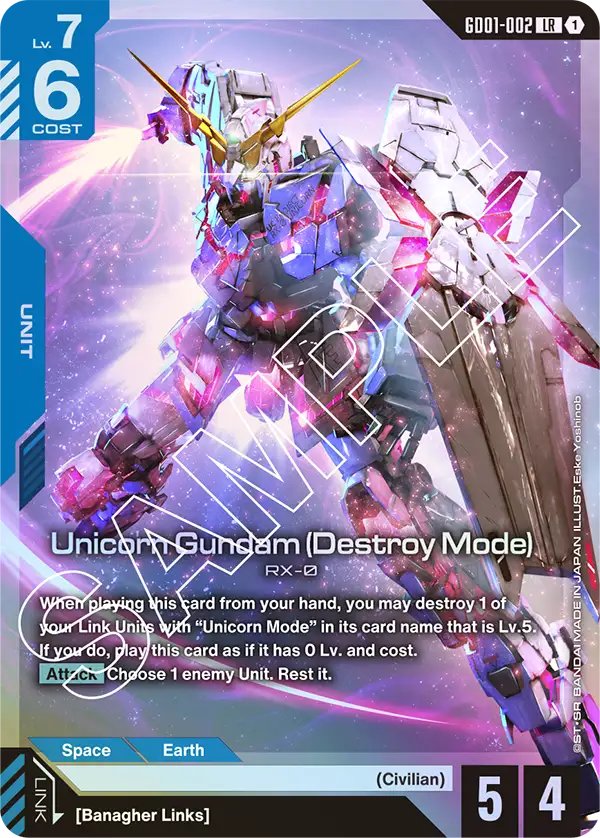 Unicorn Gundam (Destroy Mode) (GD01-002) card
